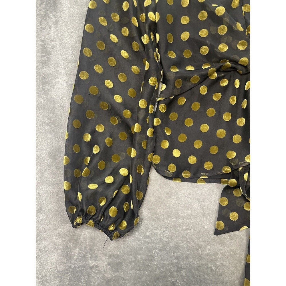 ASTR The Label Tonic Wrap Polka Dot Top Black Gold Size Small - Picture 3 of 10